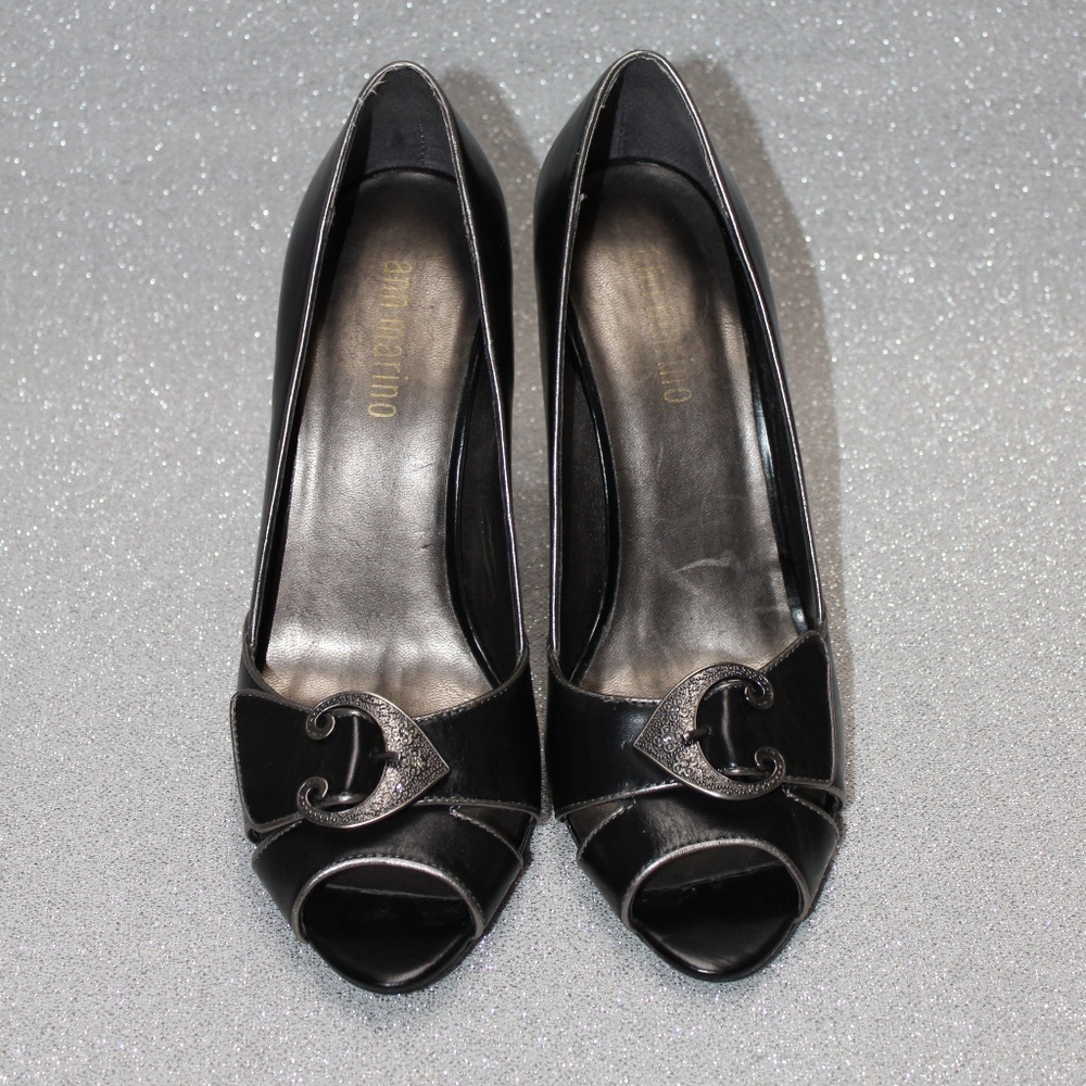 Ann Marino Black Open-Toed Heels